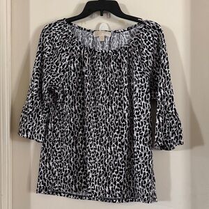 Michael Kors Black & White Leopard-Print Scoop Neck Blouse